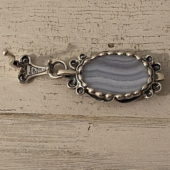 Carolyn Pollack Silver Blue Lace Agate Pendant Enhancer. - Picture 3 of 7